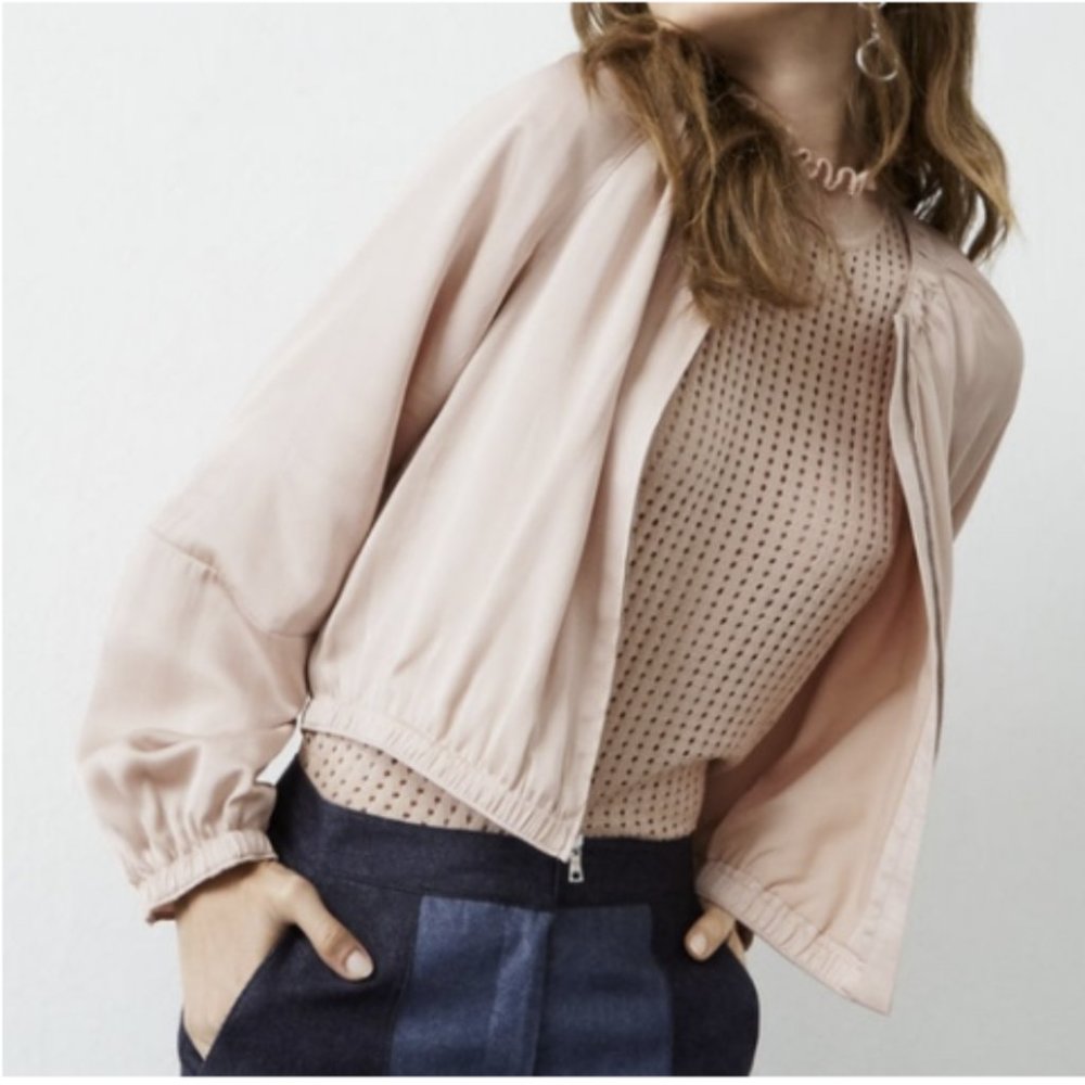 BCBGMAXARIA Cruz Blouson Style Jacket Bare Pink Sateen Small Cropped